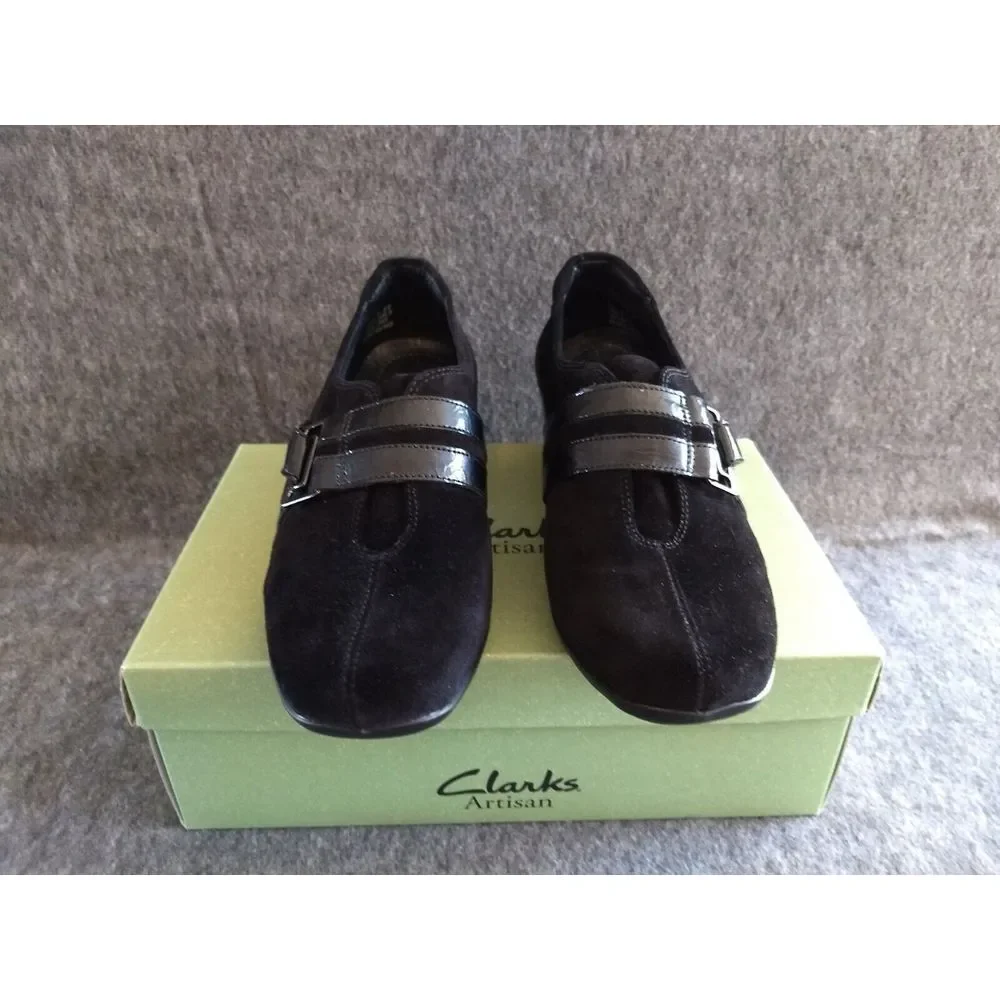 Clarks Artisan Black Suede Shoes Embrace Joy Wedge Women 9M Active Air NIB‎ NEW